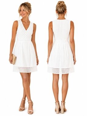 J.CREW Stiped Eyelet Mini Dress White Sz 8 Fit & Flare Feminine Classic Wedding